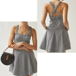 Anthropologie Maeve Sweetheart Mini Dress Black & White Gingham Petite Small